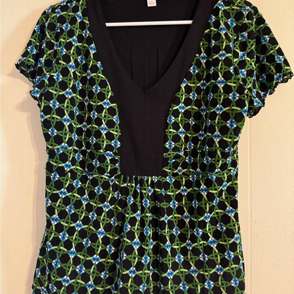 Charter Club Black and Green Geometric Blouse